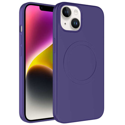 Apple iPhone 14 Plus Kılıf M-safe Wireless Şarj Özellikli Pastel Renk Silikon Zore Plas Kapak Mürdüm