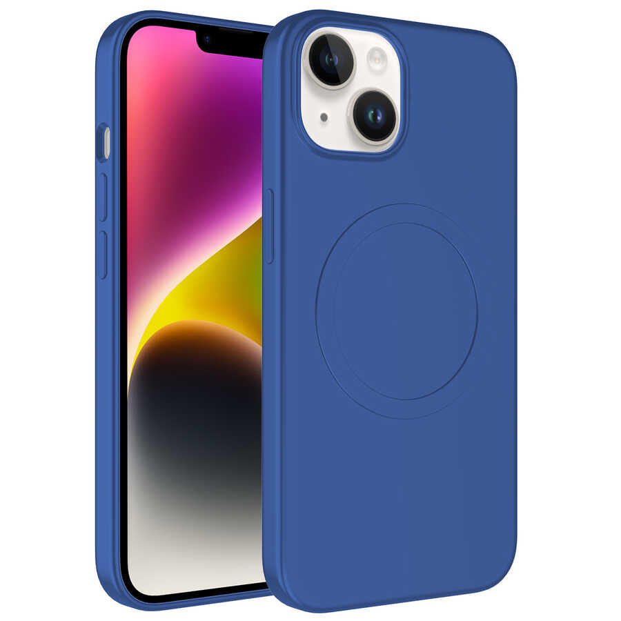 Apple iPhone 14 Plus Kılıf M-safe Wireless Şarj Özellikli Pastel Renk Silikon Zore Plas Kapak Koyu Yeşil