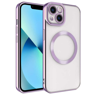 Apple iPhone 14 Plus Kılıf M-safe Wireless Şarj Özellikli Zore Setro Silikon Lila