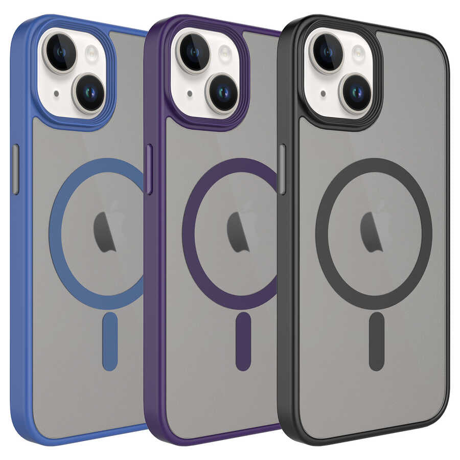 Apple iPhone 14 Plus Kılıf Mat Arka Yüzey Wireless Şarj Özellikli Zore Flet M-safe Kapak Gri
