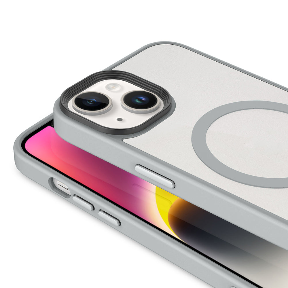 Apple iPhone 14 Plus Kılıf Mat Arka Yüzey Wireless Şarj Özellikli Zore Flet M-safe Kapak Gri