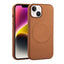 Apple iPhone 14 Plus Kılıf PU Deri M-safe Wireless Şarj Özellikli Zore Derix Kapak Kahverengi