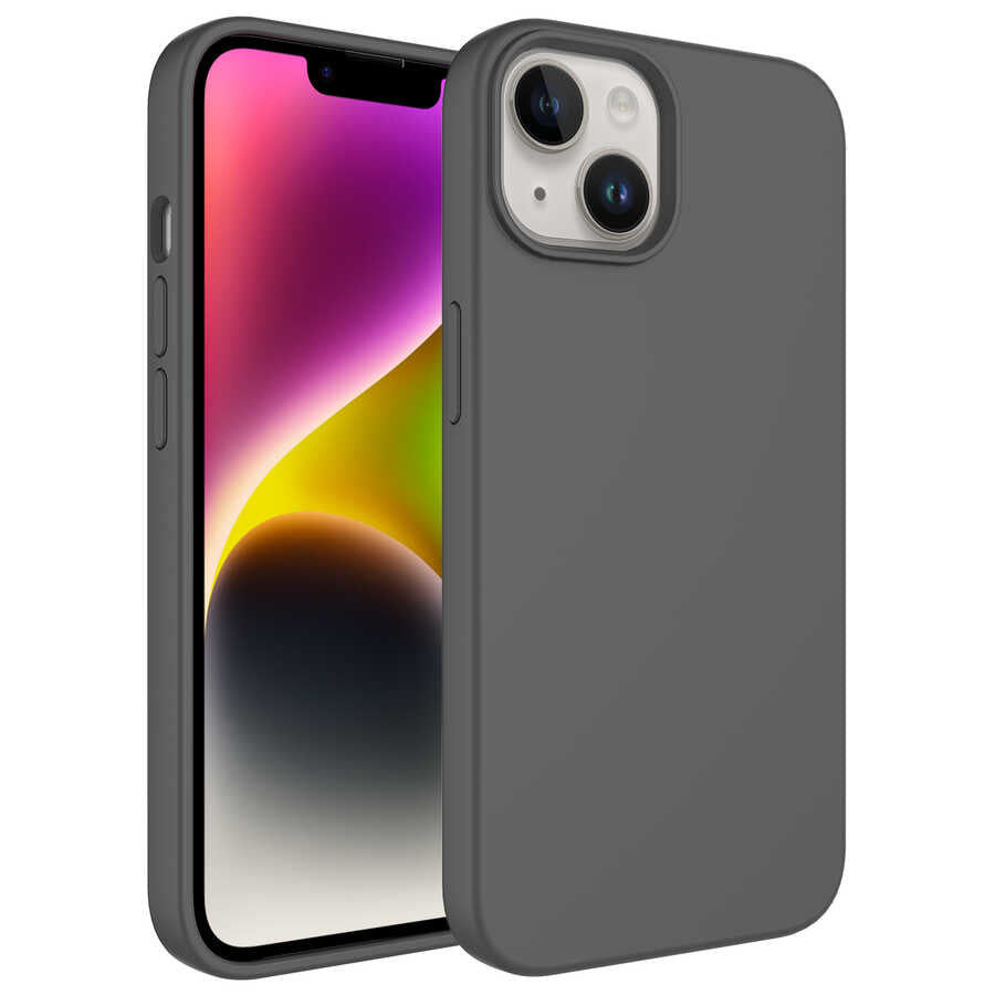 Apple iPhone 14 Plus Kılıf Sıvı Teknolojili Silinebilir Sert Zore Kivi Kapak Gri