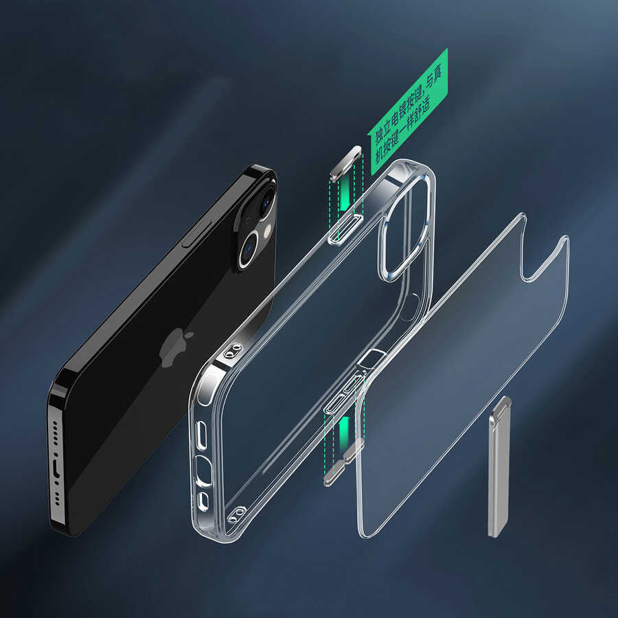 Apple iPhone 14 Plus Kılıf Standlı Şeffaf Silikon Zore L-Stand Kapak Renksiz