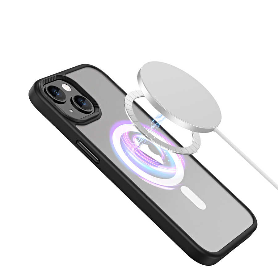 Apple iPhone 14 Plus Kılıf Wireless Şarj Özellikli Zore Hibrit M-safe Kapak Mavi