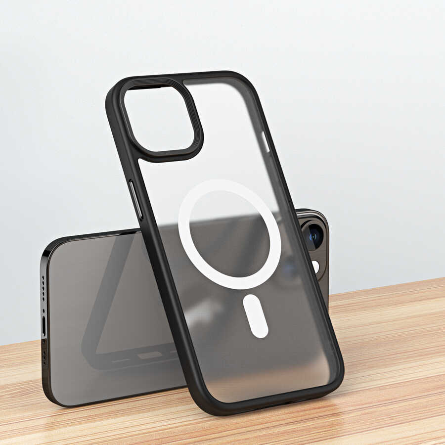 Apple iPhone 14 Plus Kılıf Wireless Şarj Özellikli Zore Hibrit M-safe Kapak Mavi