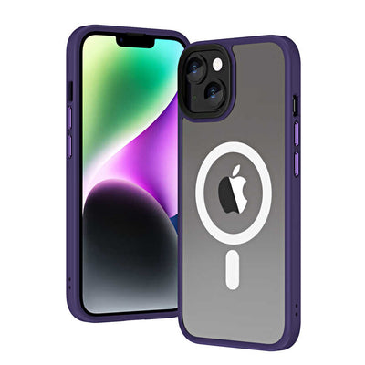 Apple iPhone 14 Plus Kılıf Wireless Şarj Özellikli Zore Hibrit M-safe Kapak Derin Mor