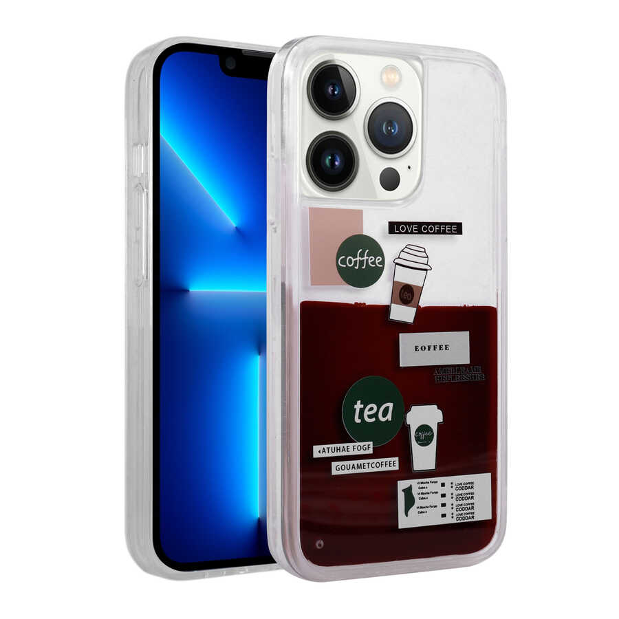 Apple iPhone 14 Pro Kılıf Desenli Sıvılı Zore Drink Silikon Kapak NO2