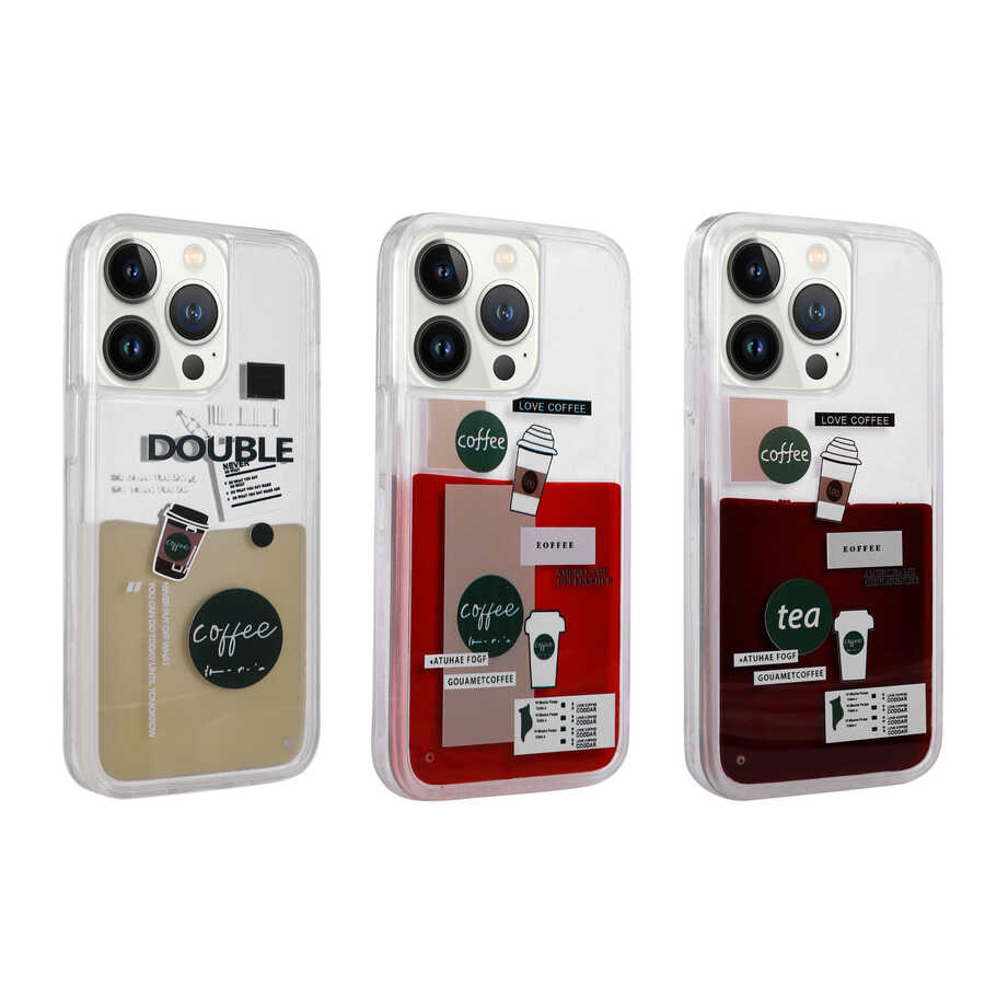 Apple iPhone 14 Pro Kılıf Desenli Sıvılı Zore Drink Silikon Kapak NO3