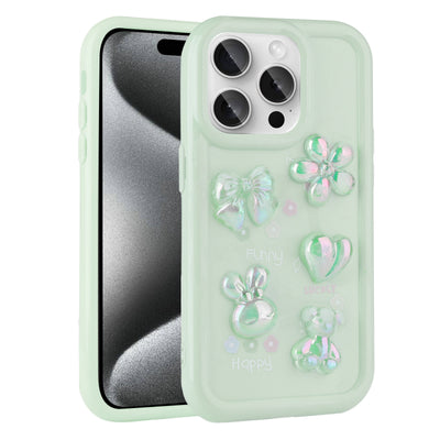 Apple iPhone 14 Pro Kılıf Kabartma Figürlü Parlak Zore Toys Silikon Kapak Açık Yeşil