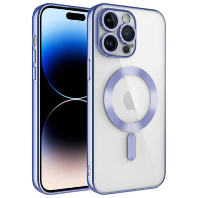 Apple iPhone 14 Pro Kılıf Kamera Korumalı M-safe Wireless Şarj Özellikli Zore Demre Kapak Lila