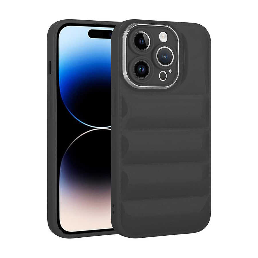 Apple iPhone 14 Pro Kılıf Kamera Korumalı Parlak Airbag'li Zore Galya Kapak Siyah