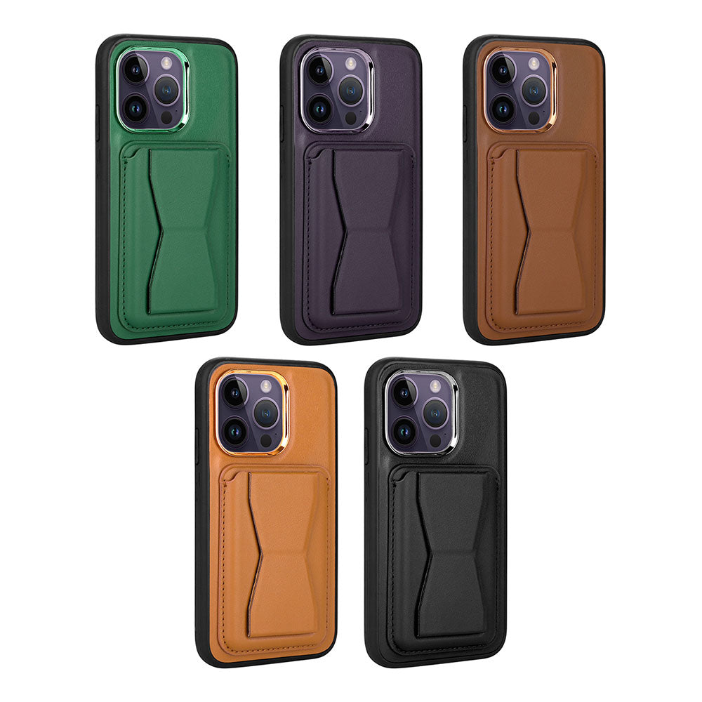 Apple iPhone 14 Pro Kılıf Kartlıklı Standlı Pu Deri Zore Memo Kapak Kahve Açık