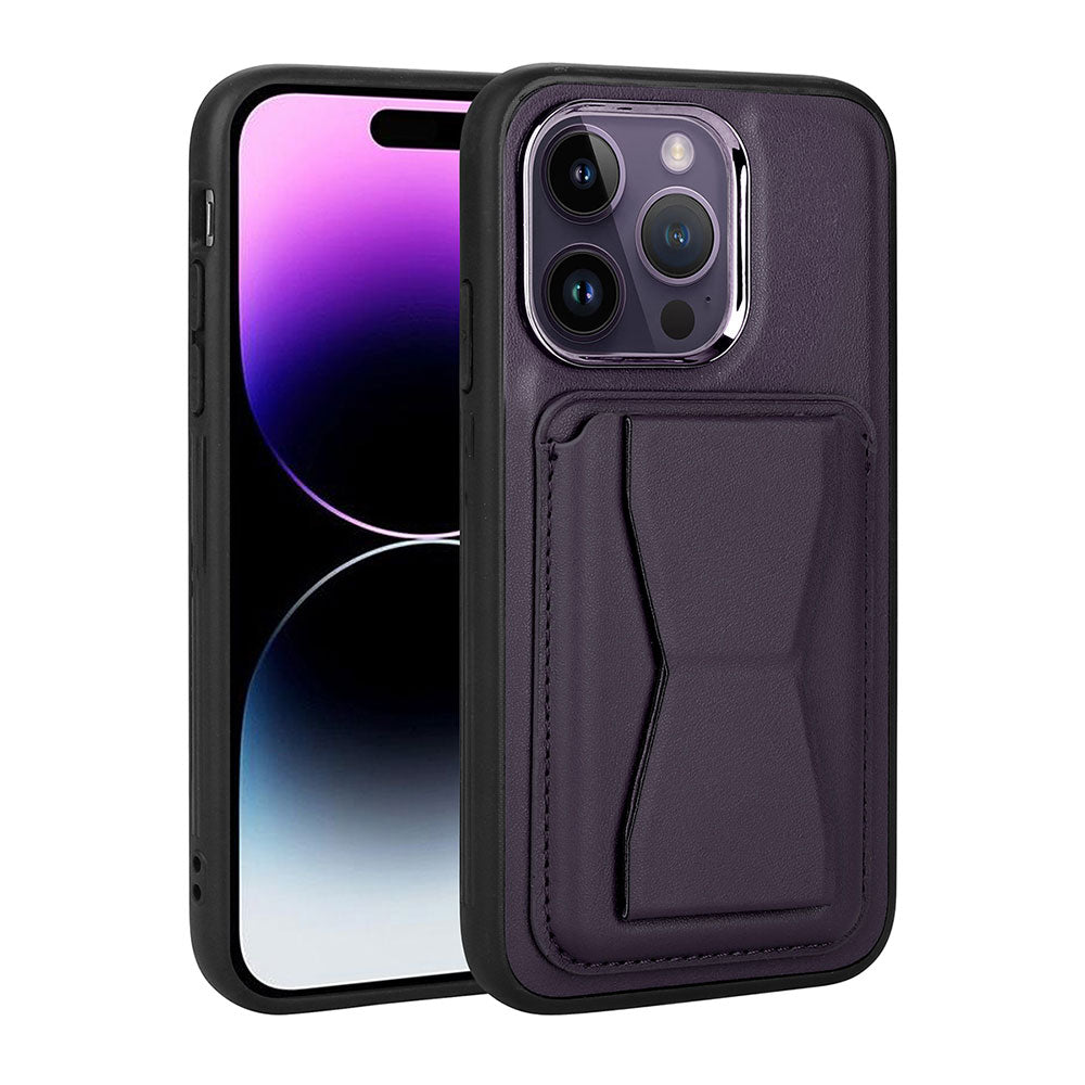 Apple iPhone 14 Pro Kılıf Kartlıklı Standlı Pu Deri Zore Memo Kapak Koyu Mor