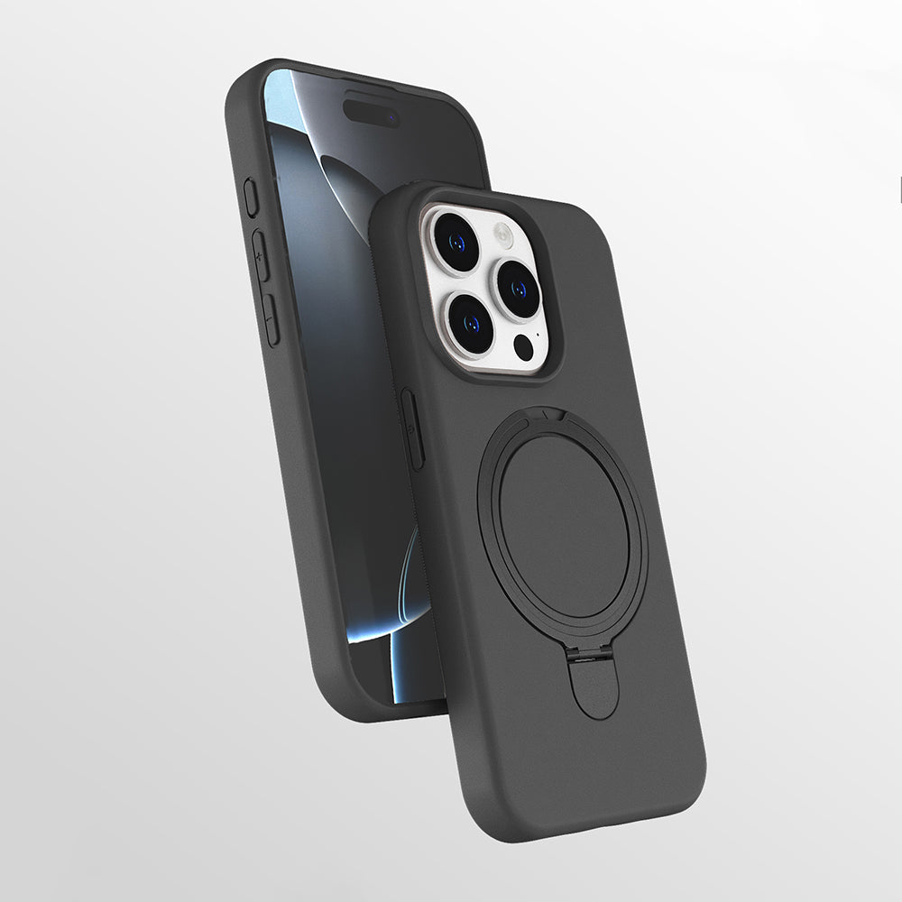 Apple iPhone 14 Pro Kılıf M-safe Şarj Özellikli Standlı Zore Samara Kapak Titanyum-Gri