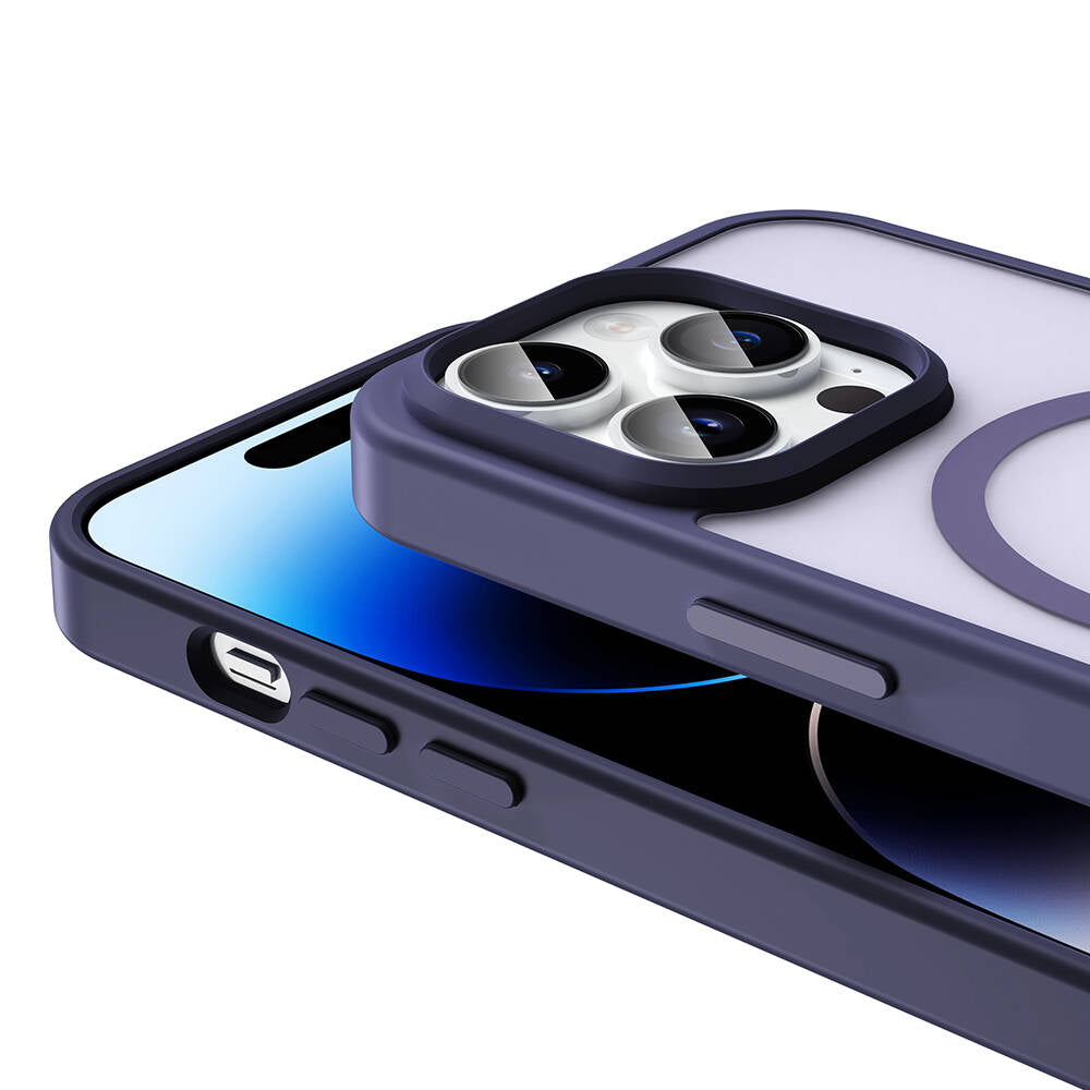 Apple iPhone 14 Pro Kılıf M-safe Şarj Özellikli Mat Arka Yüzey Zore Sio Kapak Derin Mor