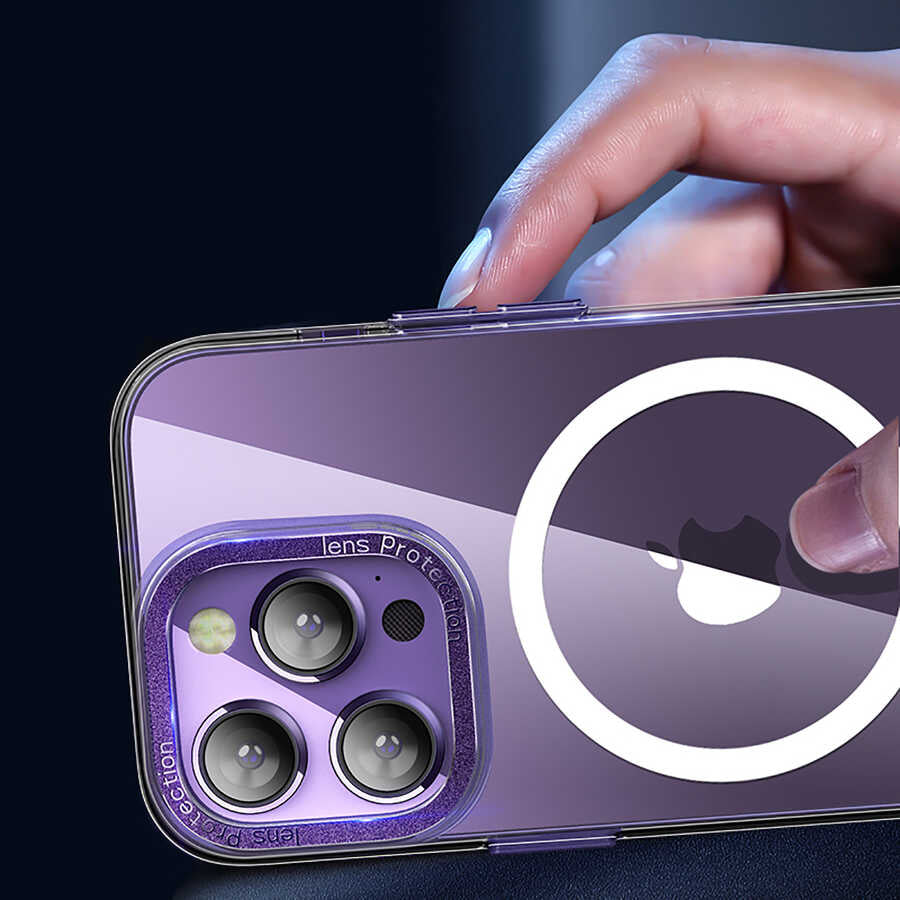 Apple iPhone 14 Pro Kılıf M-safe Şarj Özellikli Sert PC Zore Fuya Kapak Derin Mor
