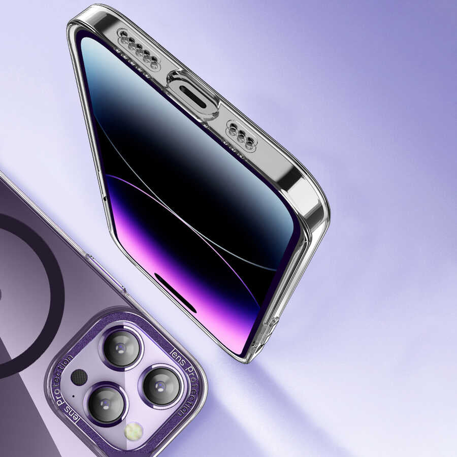 Apple iPhone 14 Pro Kılıf M-safe Şarj Özellikli Sert PC Zore Fuya Kapak Derin Mor