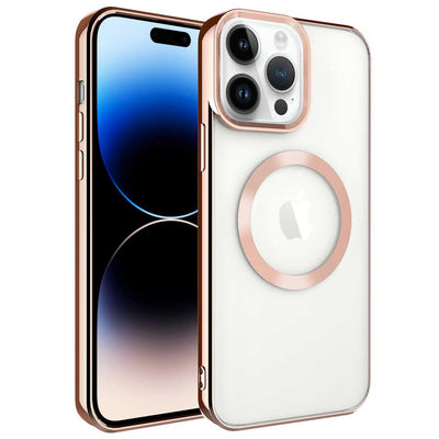 Apple iPhone 14 Pro Kılıf M-safe Wireless Şarj Özellikli Zore Setro Silikon Rose Gold