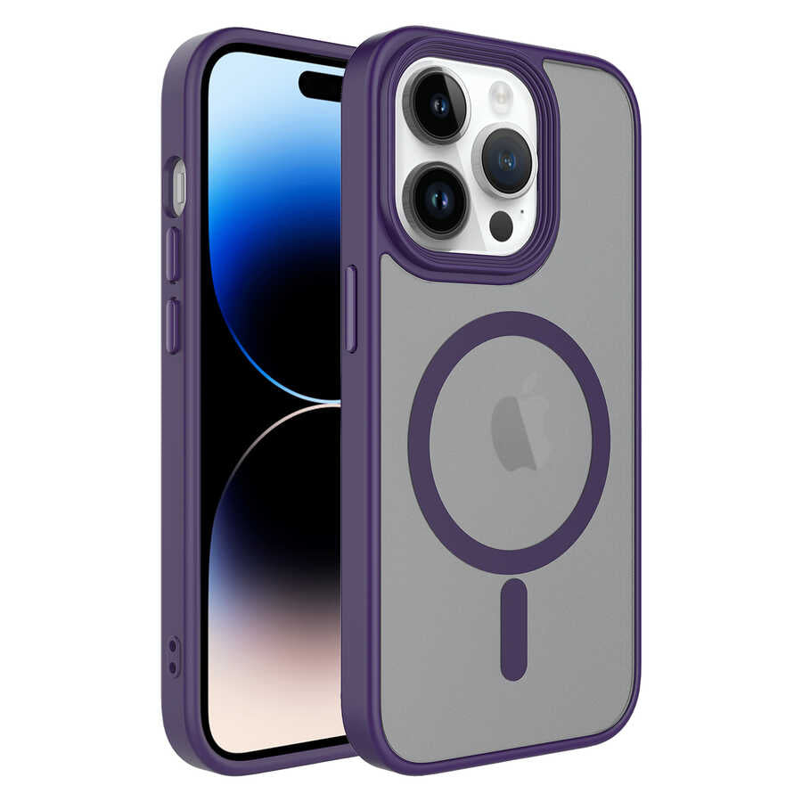 Apple iPhone 14 Pro Kılıf Mat Arka Yüzey Wireless Şarj Özellikli Zore Flet M-safe Kapak Gri