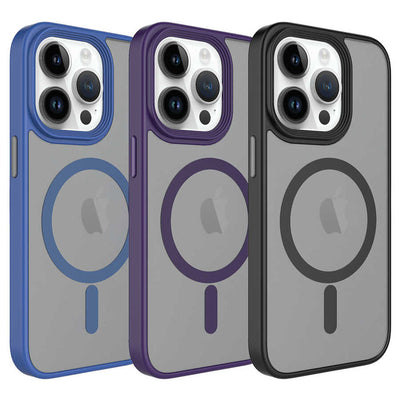 Apple iPhone 14 Pro Kılıf Mat Arka Yüzey Wireless Şarj Özellikli Zore Flet M-safe Kapak Lacivert