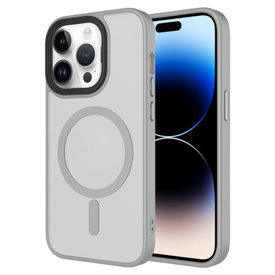 Apple iPhone 14 Pro Kılıf Mat Arka Yüzey Wireless Şarj Özellikli Zore Flet M-safe Kapak Gri
