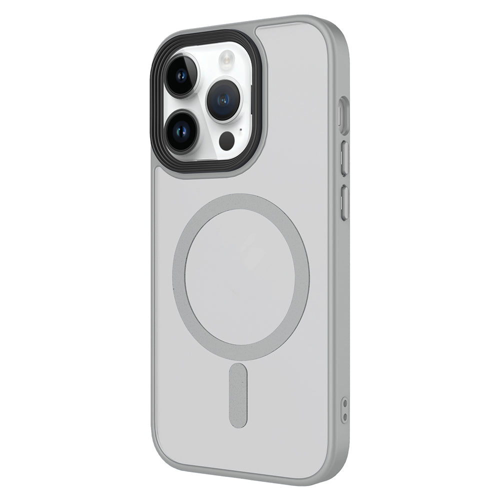 Apple iPhone 14 Pro Kılıf Mat Arka Yüzey Wireless Şarj Özellikli Zore Flet M-safe Kapak Gri
