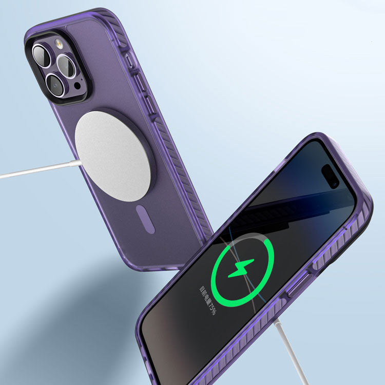 Apple iPhone 14 Pro Kılıf Mat Arka Yüzey Wireless Şarj Özellikli Zore Locik Kapak Derin Mor