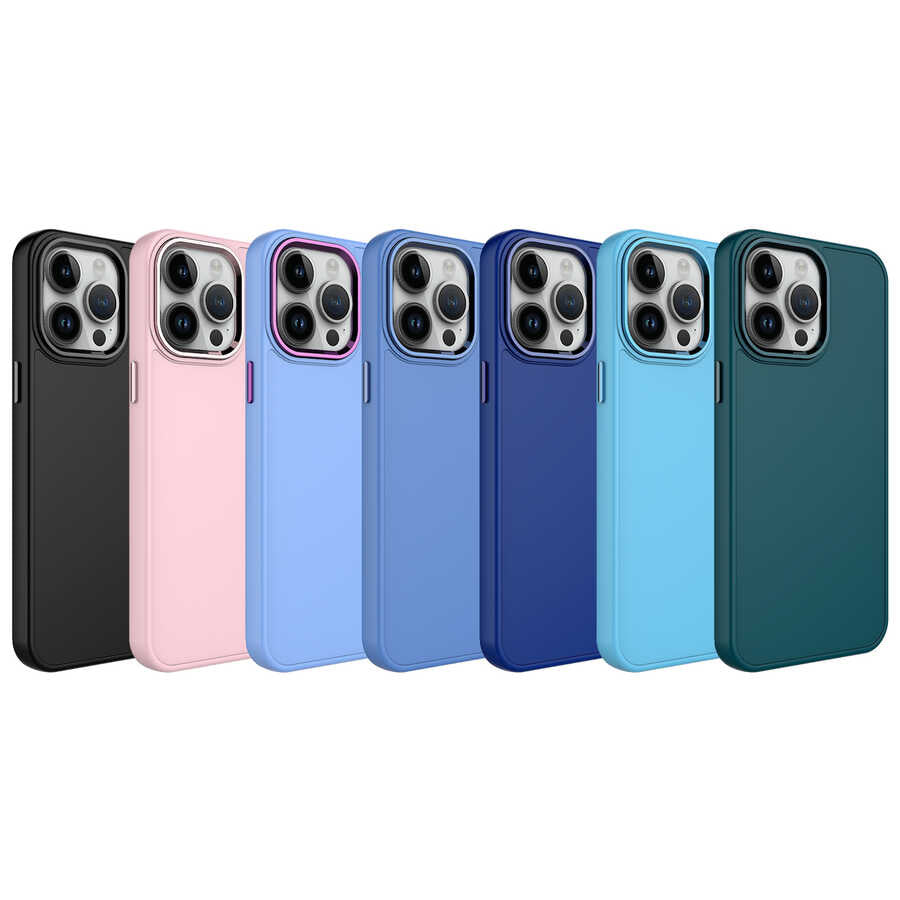 Apple iPhone 14 Pro Kılıf Metal Çerçeve ve Buton Tasarımlı Silikon Zore Luna Kapak Lavendery Gray