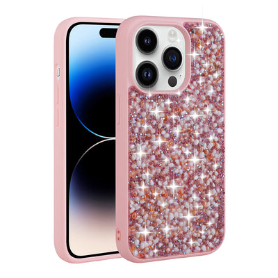 Apple iPhone 14 Pro Kılıf Parlak Taşlı Tasarım Zore Linea Kapak Pembe