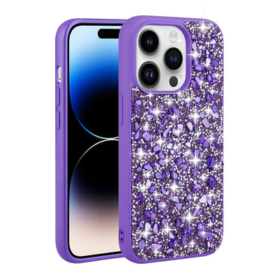 Apple iPhone 14 Pro Kılıf Parlak Taşlı Tasarım Zore Linea Kapak Mor
