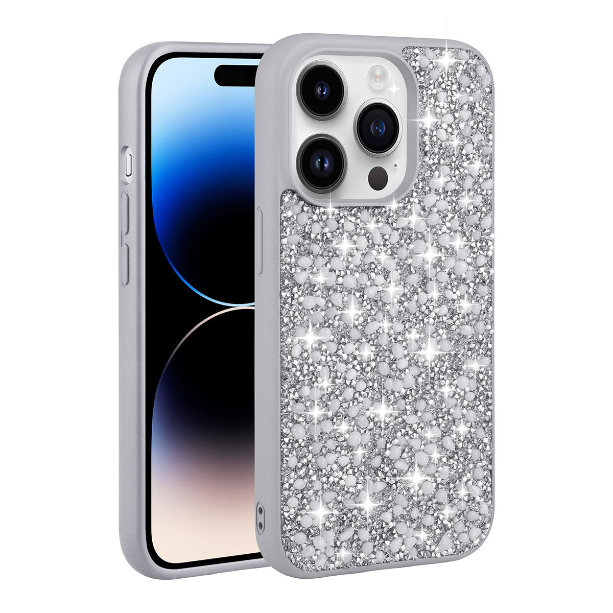Apple iPhone 14 Pro Kılıf Parlak Taşlı Tasarım Zore Linea Kapak Gümüş
