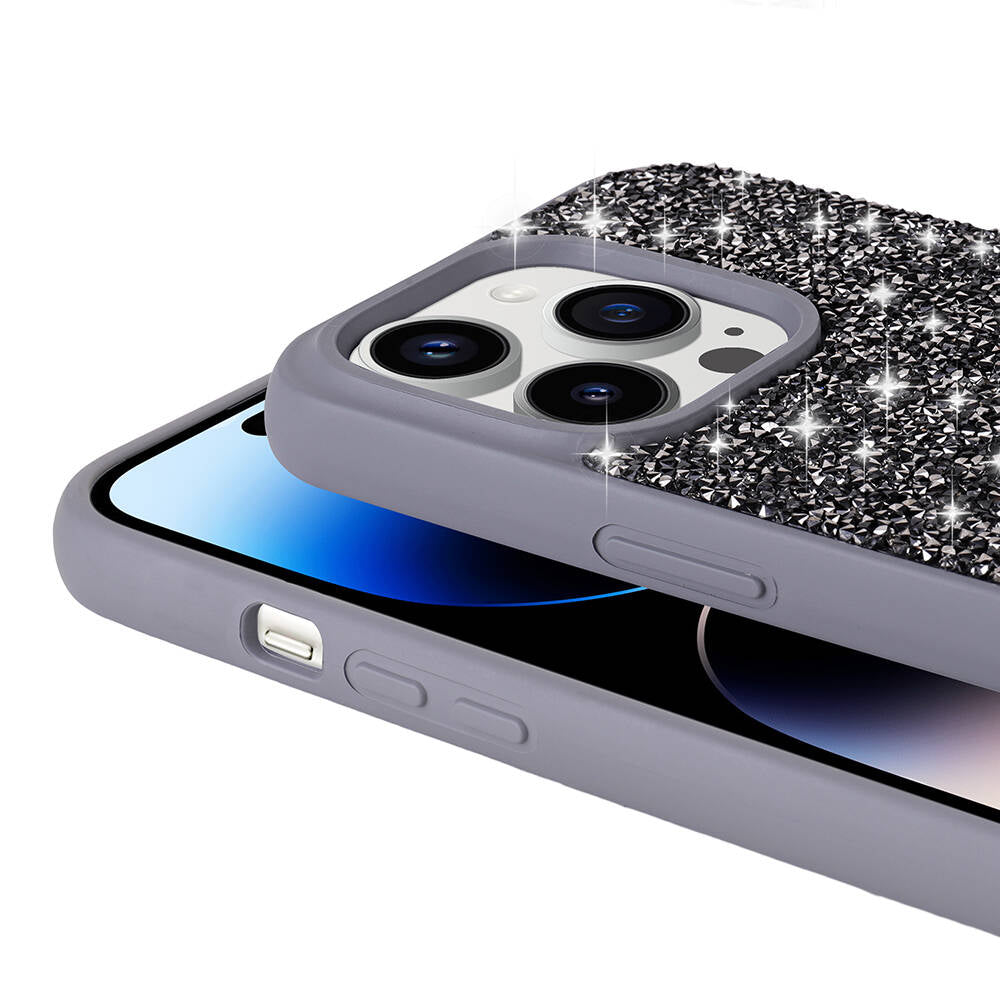 Apple iPhone 14 Pro Kılıf Parlak Taşlı Tasarım Zore Pırlanta Kapak Beyaz