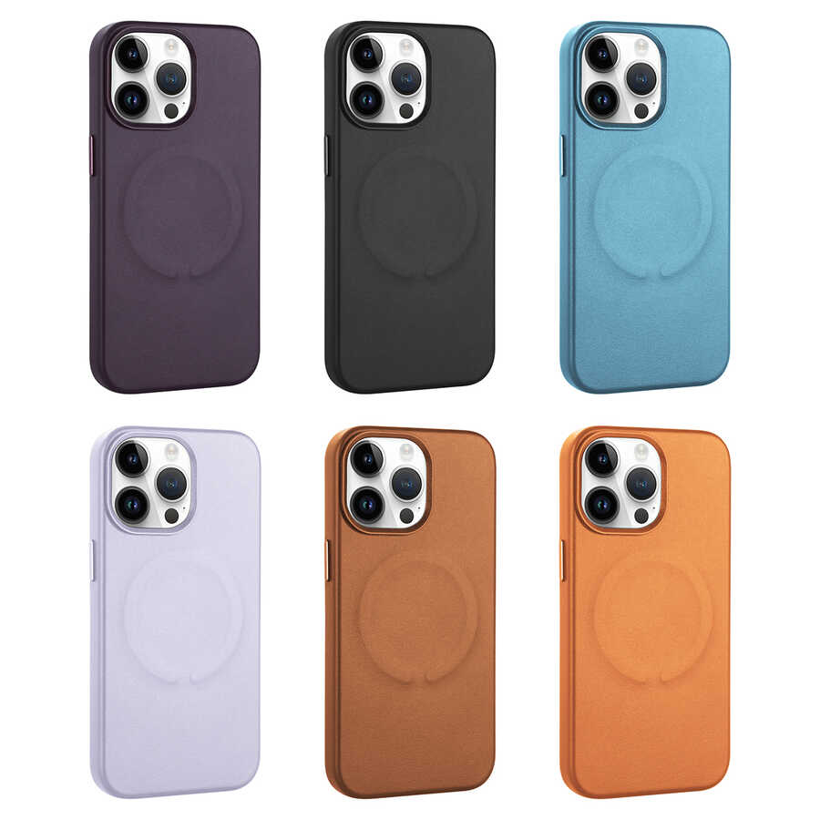 Apple iPhone 14 Pro Kılıf PU Deri M-safe Wireless Şarj Özellikli Zore Derix Kapak Lila