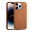 Apple iPhone 14 Pro Kılıf PU Deri M-safe Wireless Şarj Özellikli Zore Derix Kapak Kahverengi