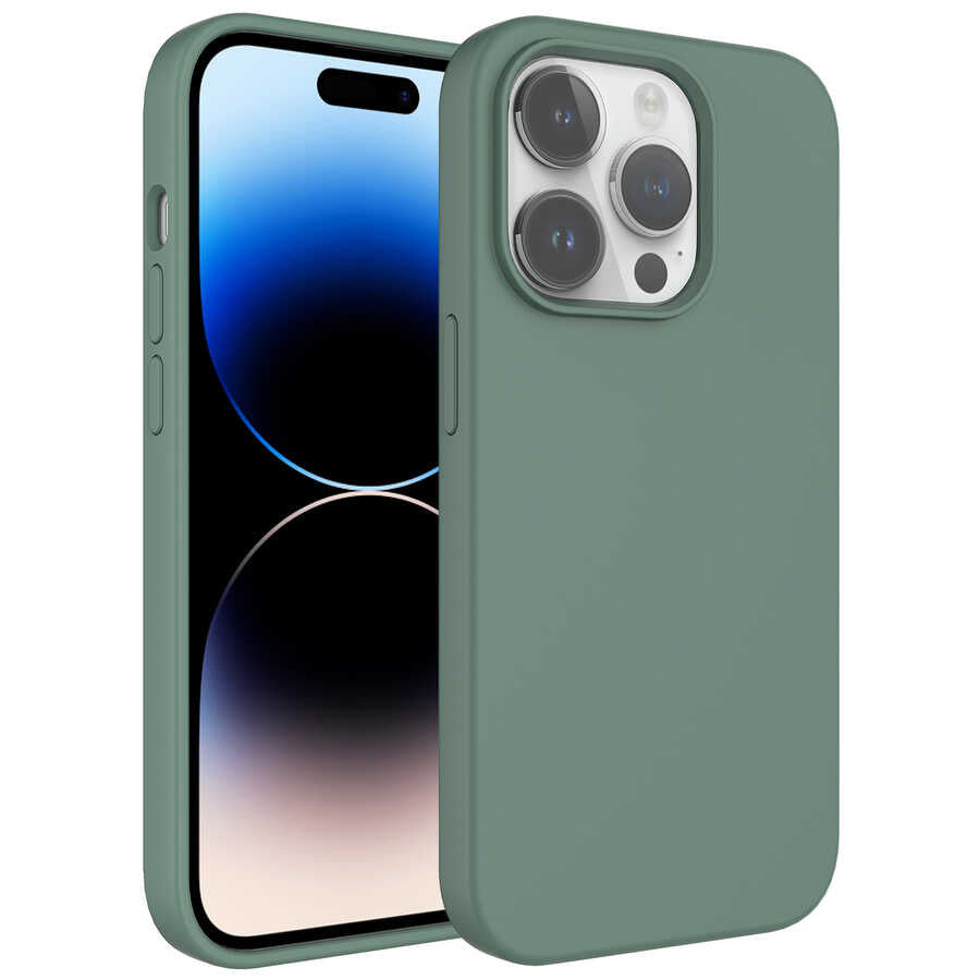 Apple iPhone 14 Pro Kılıf Sıvı Teknolojili Silinebilir Sert Zore Kivi Kapak Koyu Yeşil