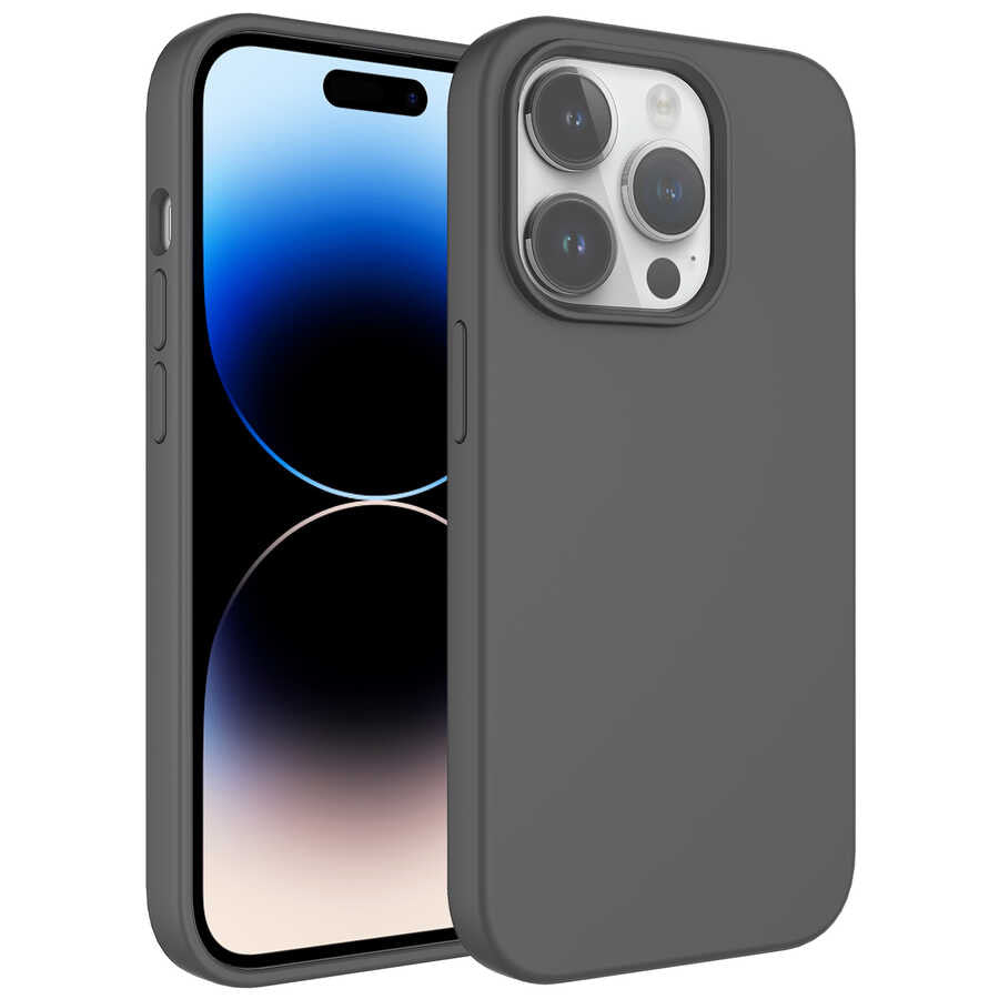 Apple iPhone 14 Pro Kılıf Sıvı Teknolojili Silinebilir Sert Zore Kivi Kapak Gri