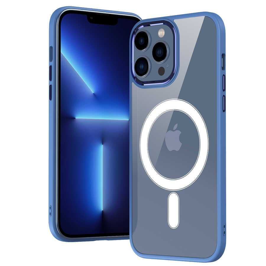 Apple iPhone 14 Pro Kılıf Wireless Şarj Özellikli Zore Krom M-safe Silikon Kapak Lila