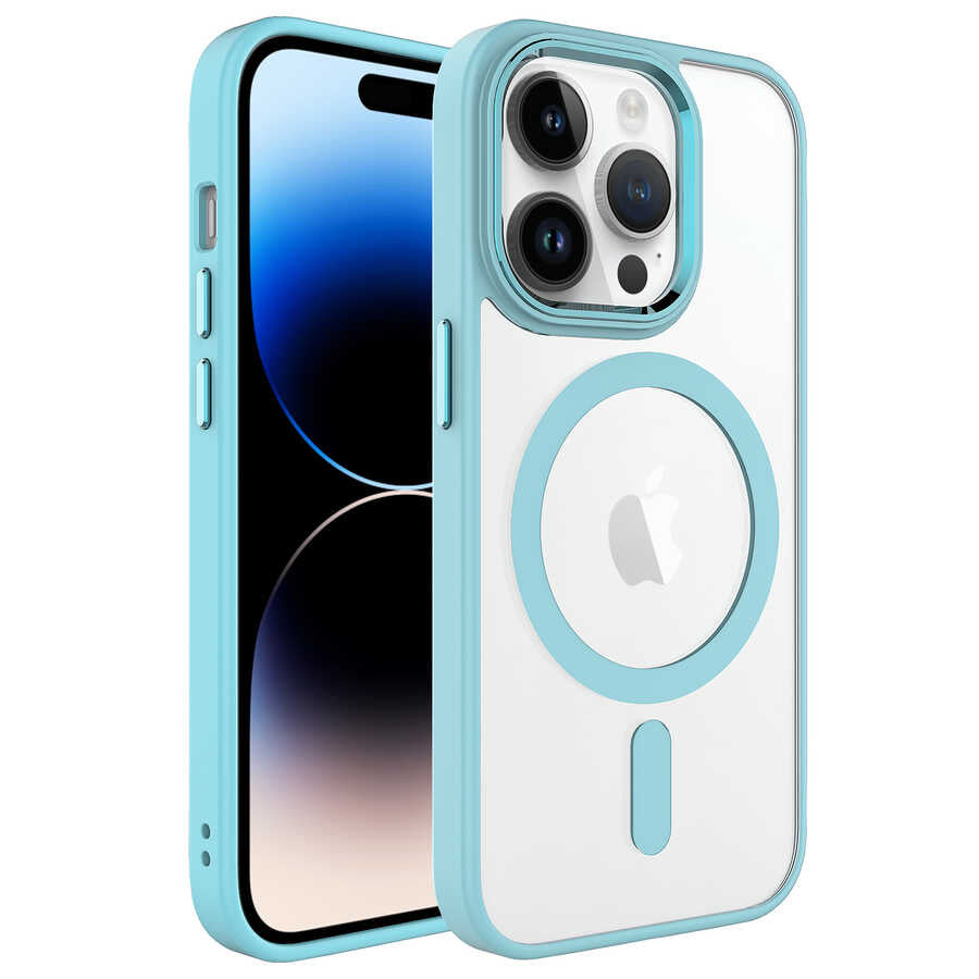 Apple iPhone 14 Pro Kılıf Wireless Şarj Özellikli Zore Krom M-safe Silikon Kapak Yeşil