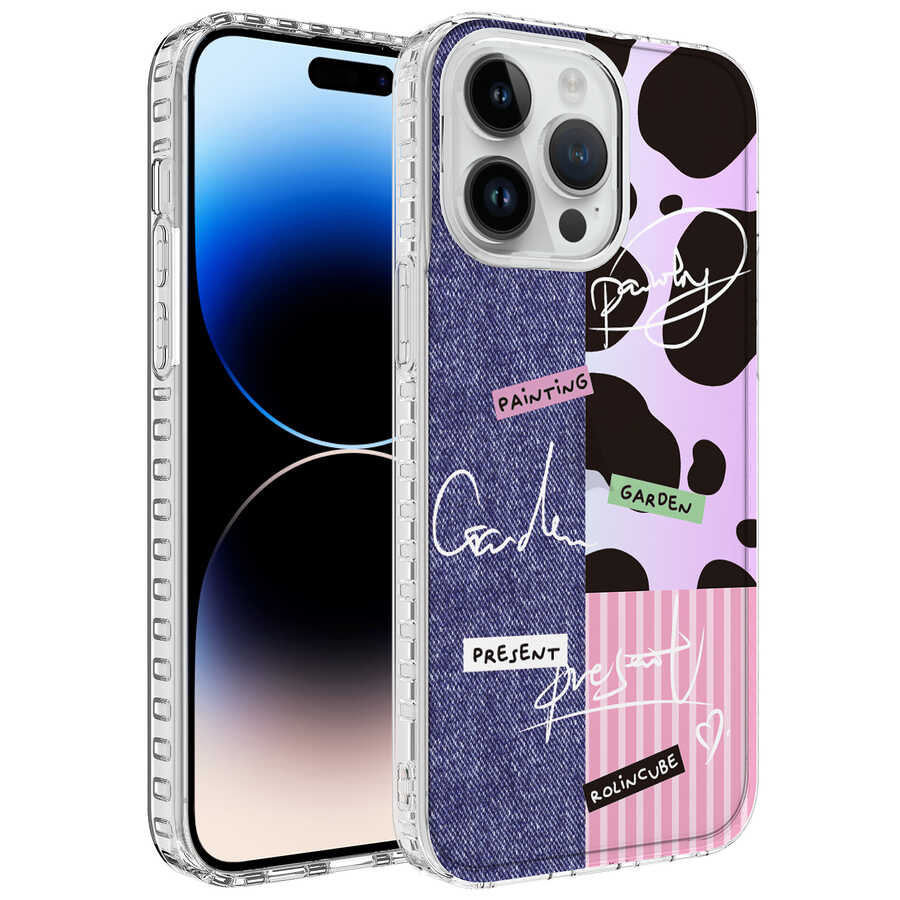 Apple iPhone 14 Pro Max Kılıf Airbag Kenarlı Renkli Desenli Silikon Zore Elegans Kapak NO8