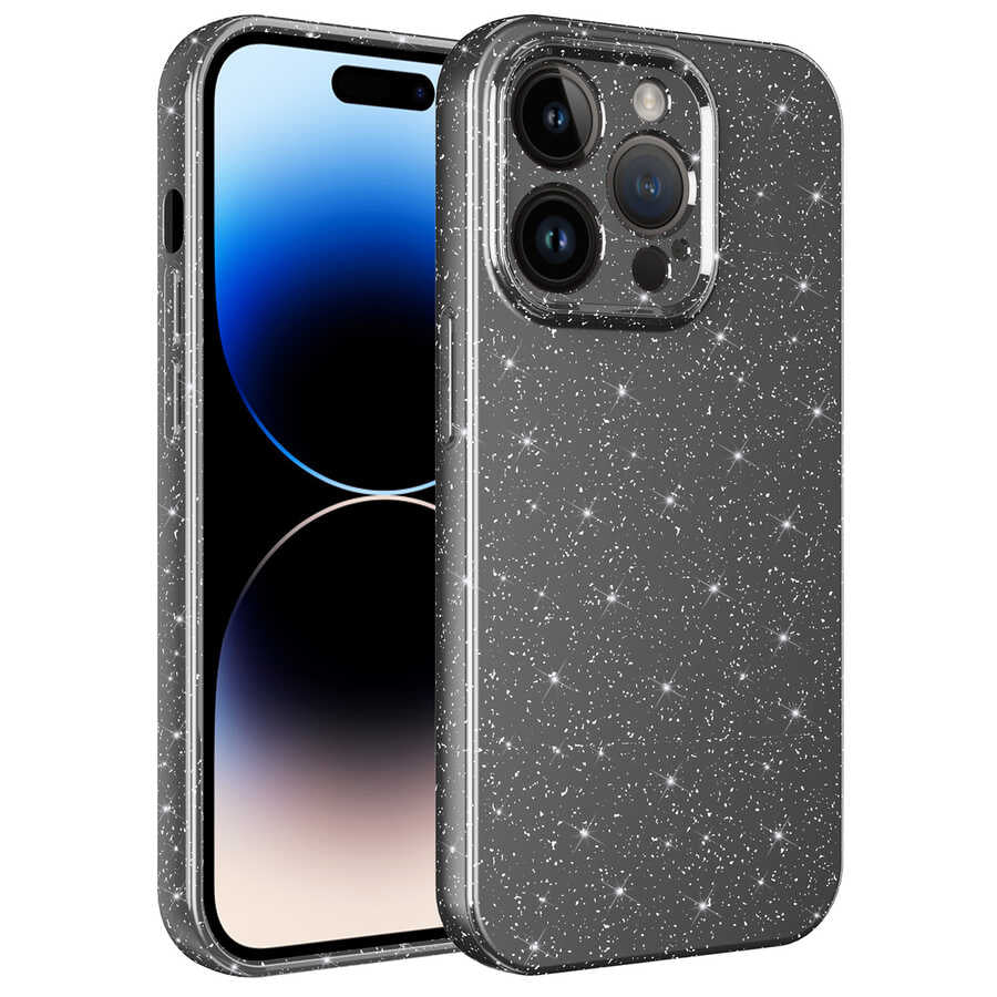 Apple iPhone 14 Pro Max Kılıf Kamera Korumalı Simli Lüks Zore Koton Kapak Turuncu