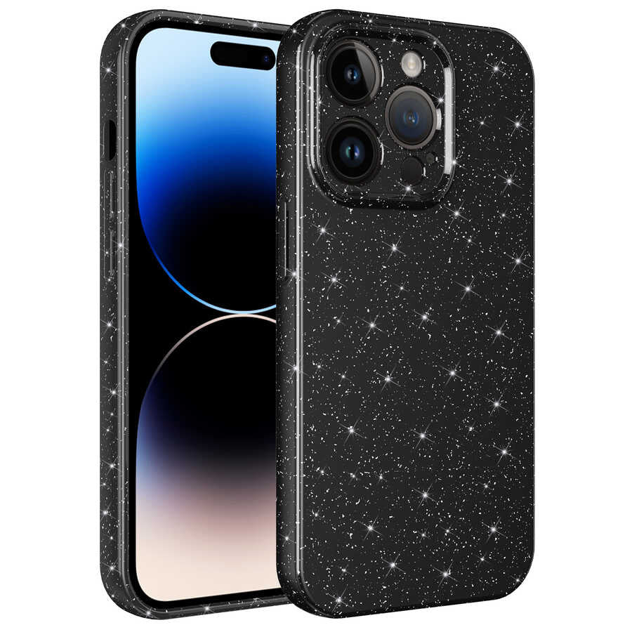 Apple iPhone 14 Pro Max Kılıf Kamera Korumalı Simli Lüks Zore Koton Kapak Siyah