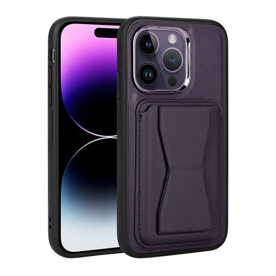 Apple iPhone 14 Pro Max Kılıf Kartlıklı Standlı Pu Deri Zore Memo Kapak Koyu Mor