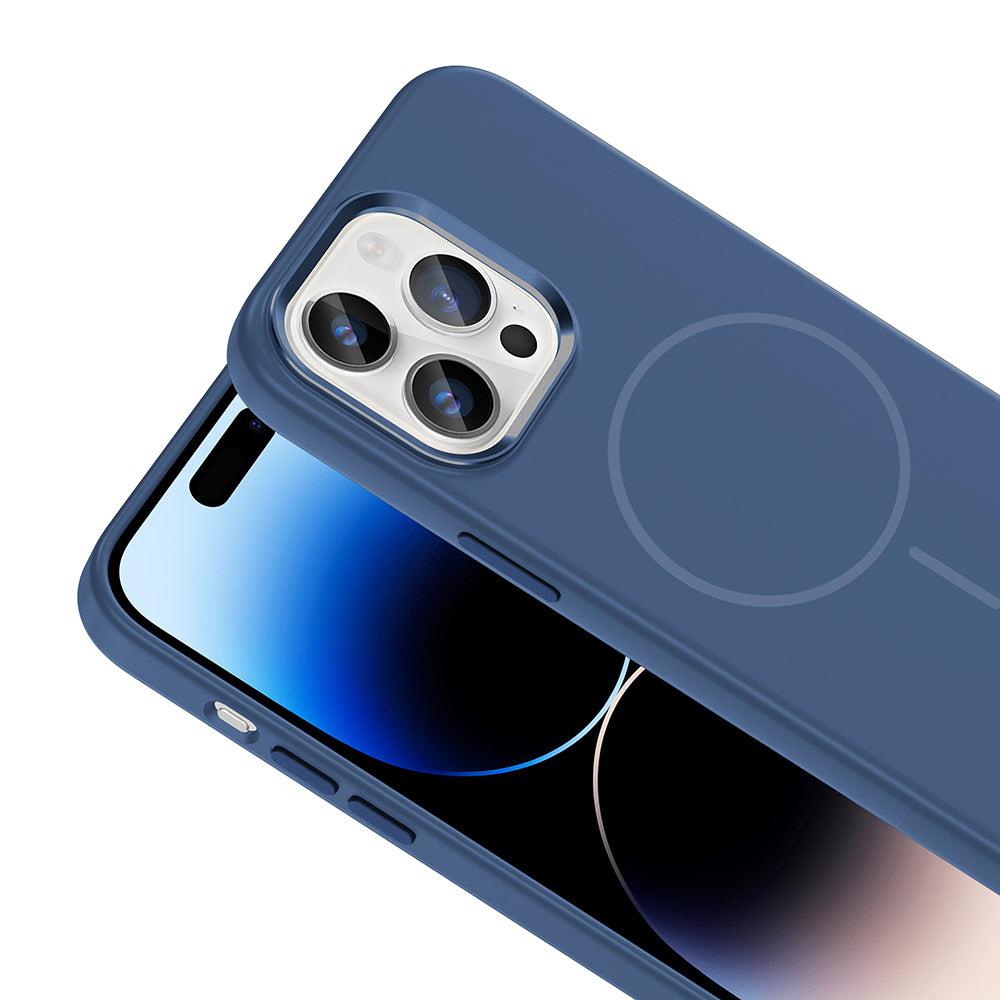 Apple iPhone 14 Pro Max Kılıf M-Safe Şarj Özellikli Metal Kamera Çerçeveli Zore Edi Silikon Kapak Lila