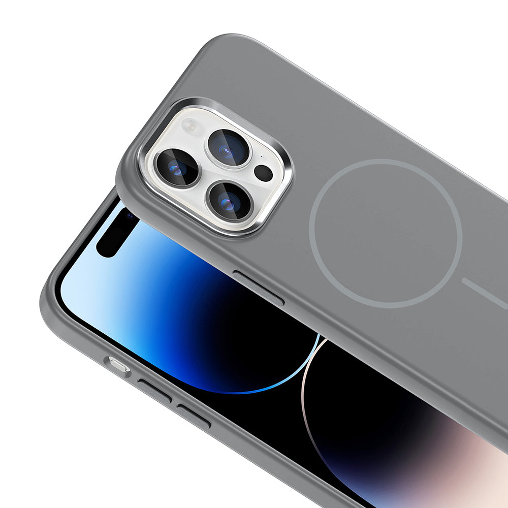 Apple iPhone 14 Pro Max Kılıf M-Safe Şarj Özellikli Metal Kamera Çerçeveli Zore Edi Silikon Kapak Lacivert