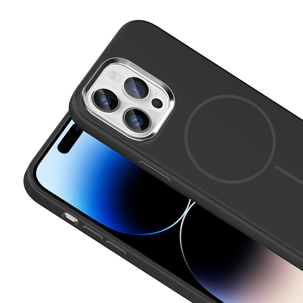 Apple iPhone 14 Pro Max Kılıf M-Safe Şarj Özellikli Metal Kamera Çerçeveli Zore Edi Silikon Kapak Mor