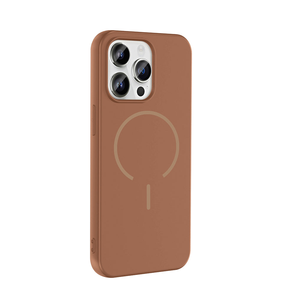 Apple iPhone 14 Pro Max Kılıf M-safe Şarj Özellikli Zore Meta Kapak Kahverengi