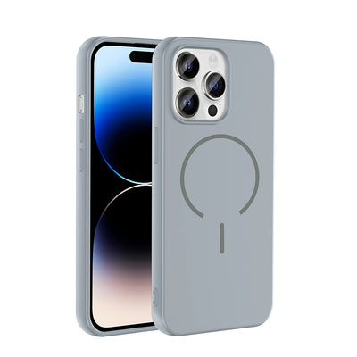 Apple iPhone 14 Pro Max Kılıf M-safe Şarj Özellikli Zore Meta Kapak Titanyum-Gri
