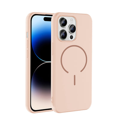 Apple iPhone 14 Pro Max Kılıf M-safe Şarj Özellikli Zore Meta Kapak Rose Pembe