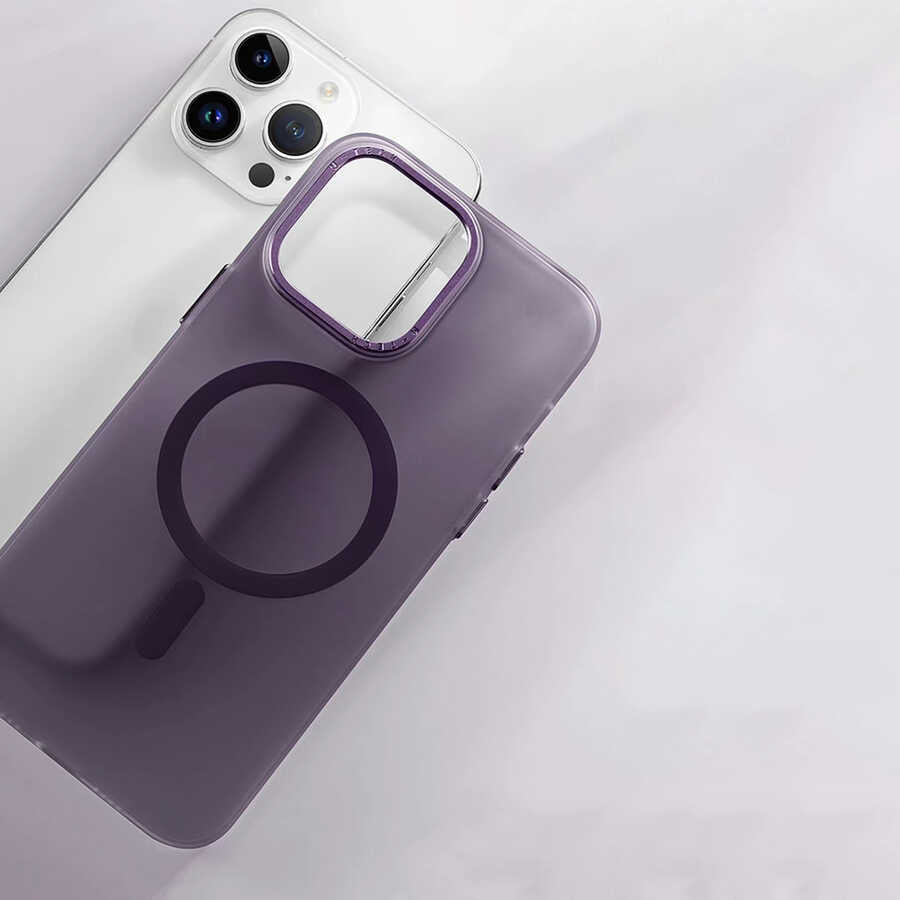 Apple iPhone 14 Pro Max Kılıf M-safe Şarj Özellikli Buzlu Sert PC Zore Tuval Kapak Derin Mor